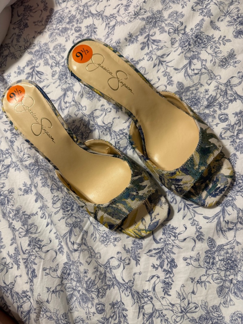 Jessica Simpson Blue Green Floral Slide Mules